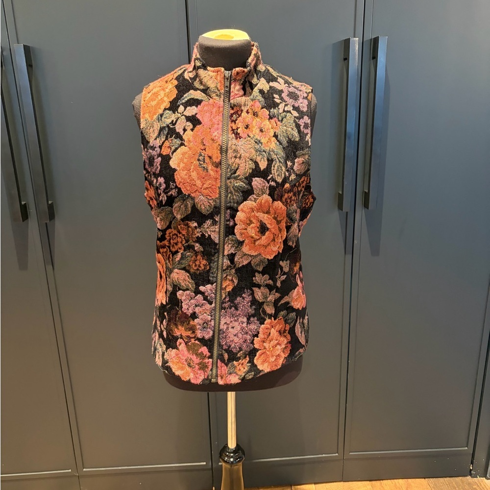 Floral Tapestry Zip Vest Cottagecore Fall Layering